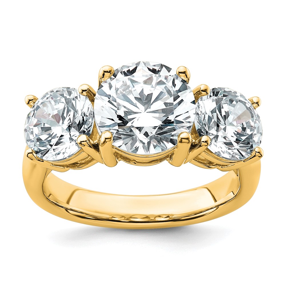 14K Yellow Gold 5 Carat Lab Grown Diamond VS+ F+ Three Stone Complete Engagement Ring