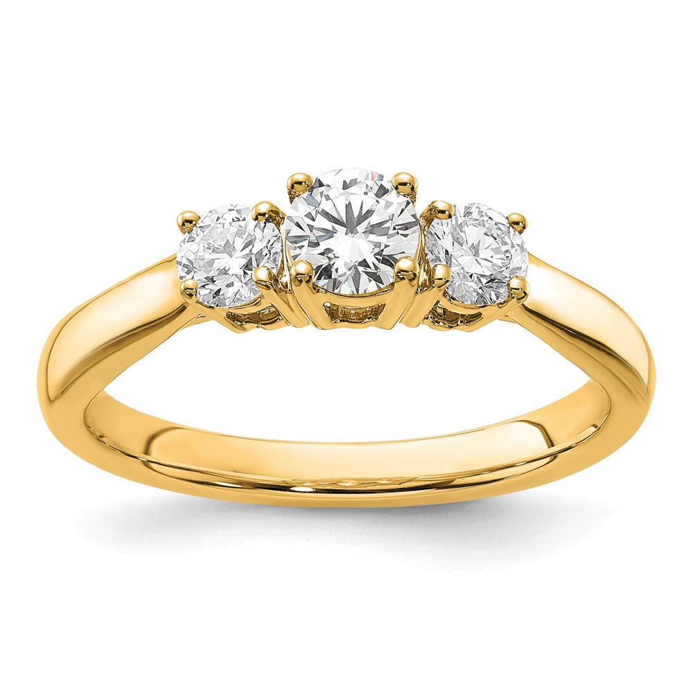 14K Yellow Gold 0.75 Carat Lab Grown Diamond VS SI+ G+ Round Complete Three Stone Engagement Ring