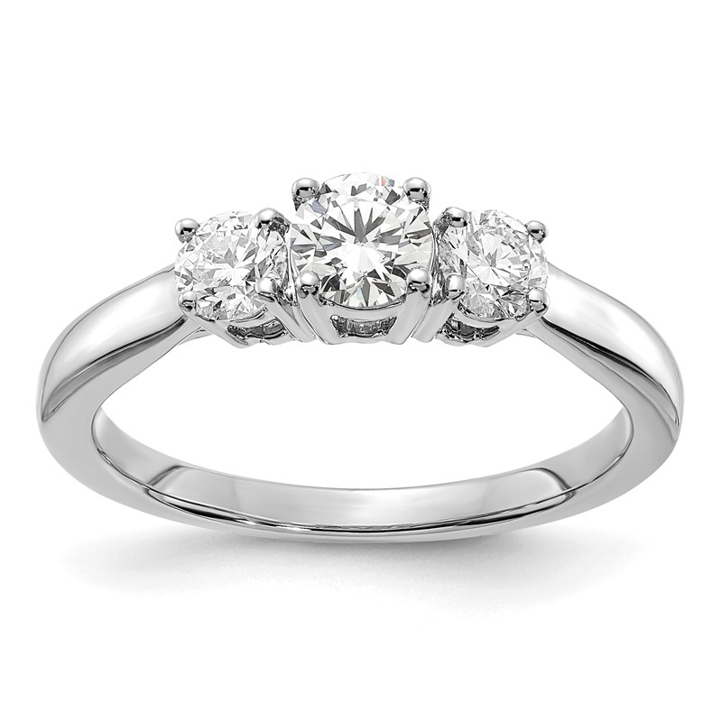 14k White Gold 3/8 carat carat Lab Grown Diamond VS/SI+ G+ 3/8 carat Center Round Three Stone Semi Mount Engagement Ring