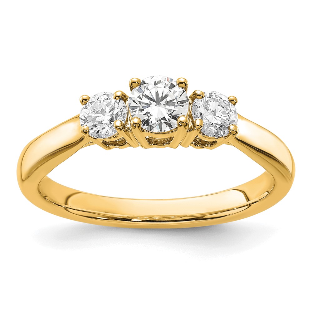 14K Yellow Gold 0.38 Carat Carat Lab Grown Diamond VS SI+ G+ 0.38 Carat Center Round Three Stone Semi Mount Engagement Ring