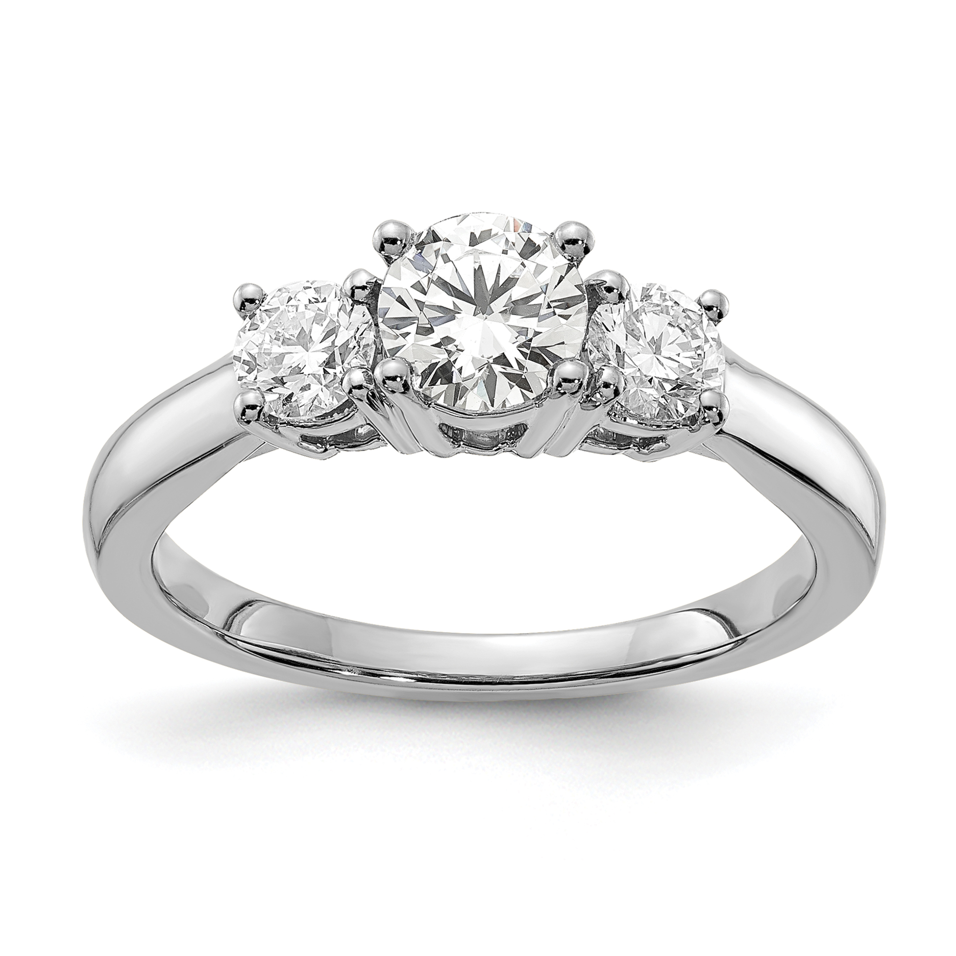 14k White Gold 1 1/2 carat Lab Grown Diamond VS/SI+ G+ Round Complete Three Stone Engagement Ring (RM4229E-150-CWLG)