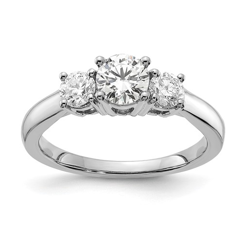 14K White Gold 1.50 Carat Lab Grown Diamond VS SI+ G+ Round Complete Three Stone Engagement Ring