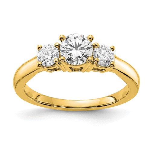 14K Yellow Gold 1 Carat Lab Grown Diamond VS SI+ G+ Round Complete Three Stone Engagement Ring