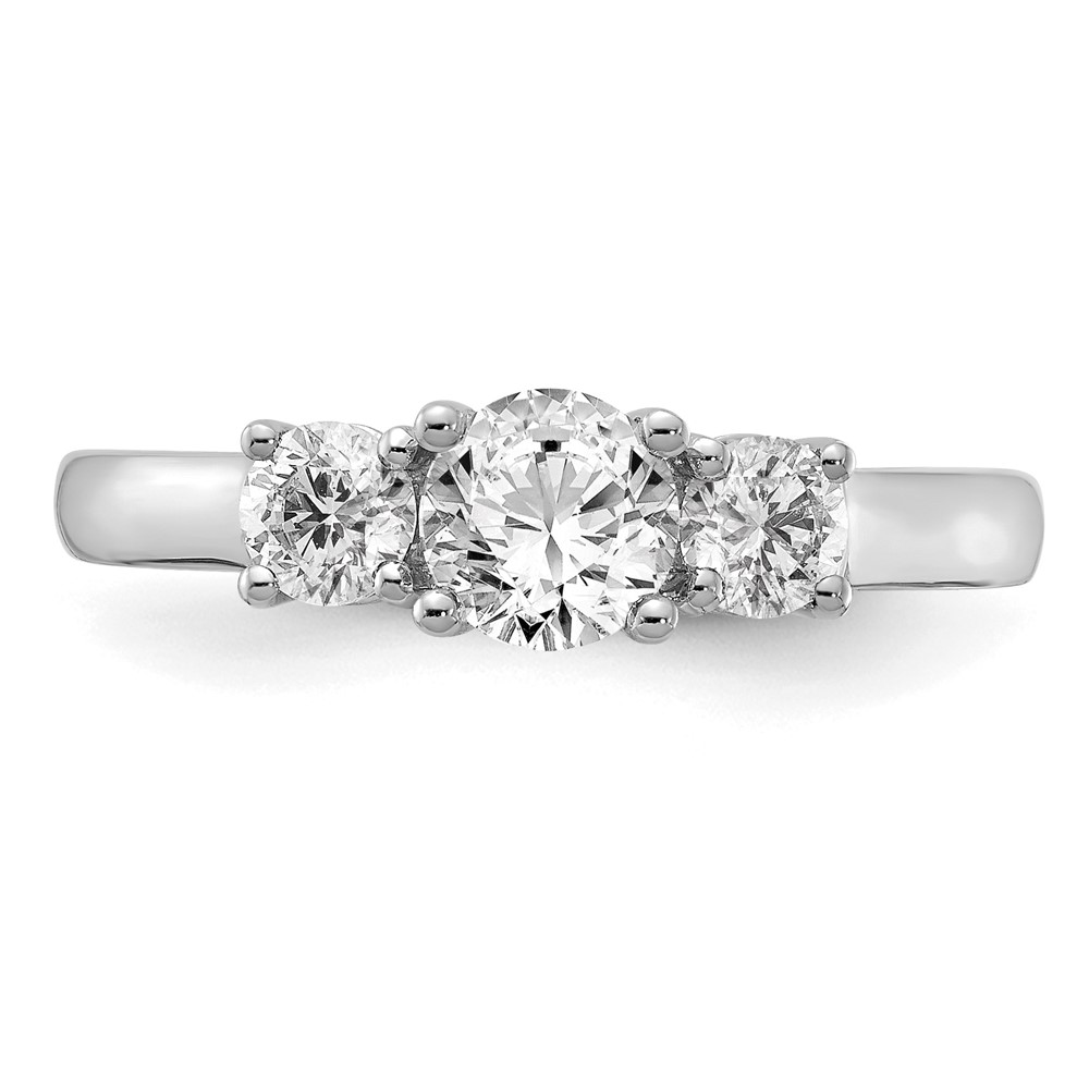 14k White Gold 1 1/2 carat Lab Grown Diamond VS/SI+ G+ Round Complete Three Stone Engagement Ring (RM4229E-150-CWLG)