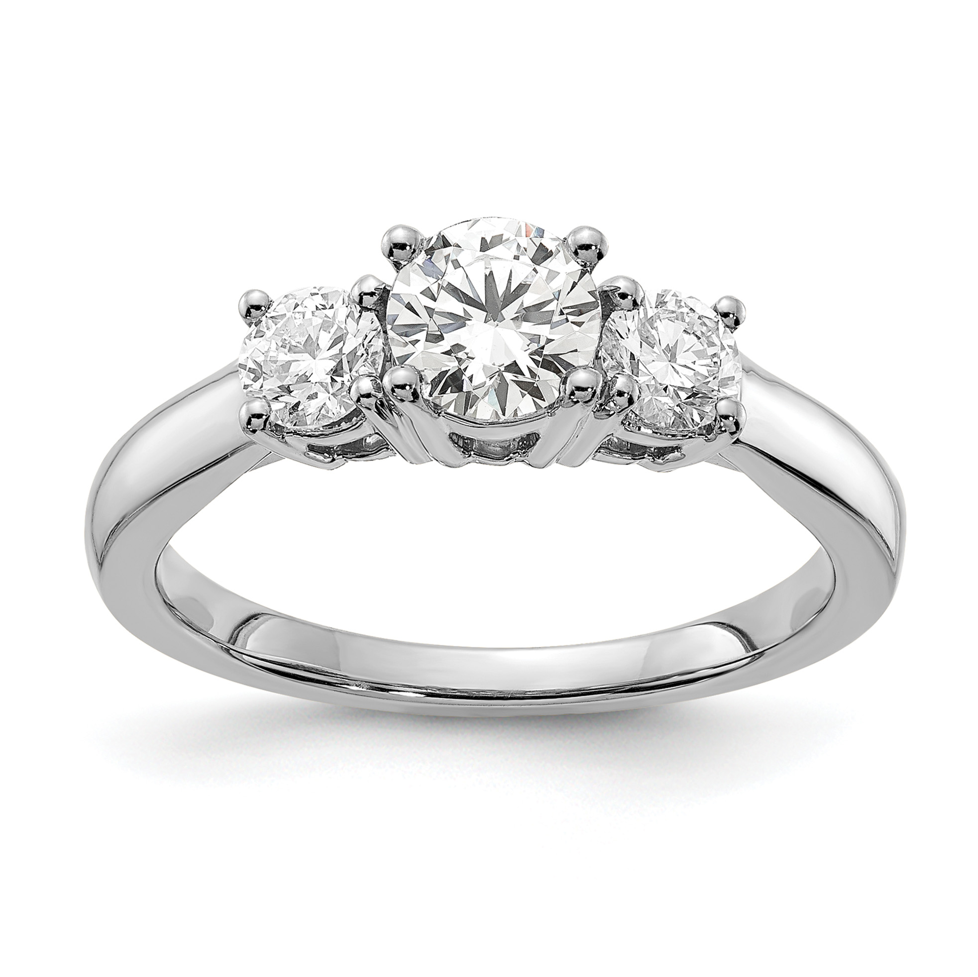 14k White Gold 1/2 carat Lab Grown Diamond VS/SI+ G+ 1/2 carat Center Round Three Stone Semi Mount Engagement Ring (RM4229E-100-WLG)