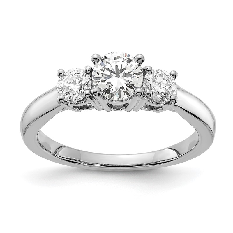 14k White Gold 1/2 carat Lab Grown Diamond VS/SI+ G+ 1/2 carat Center Round Three Stone Semi Mount Engagement Ring