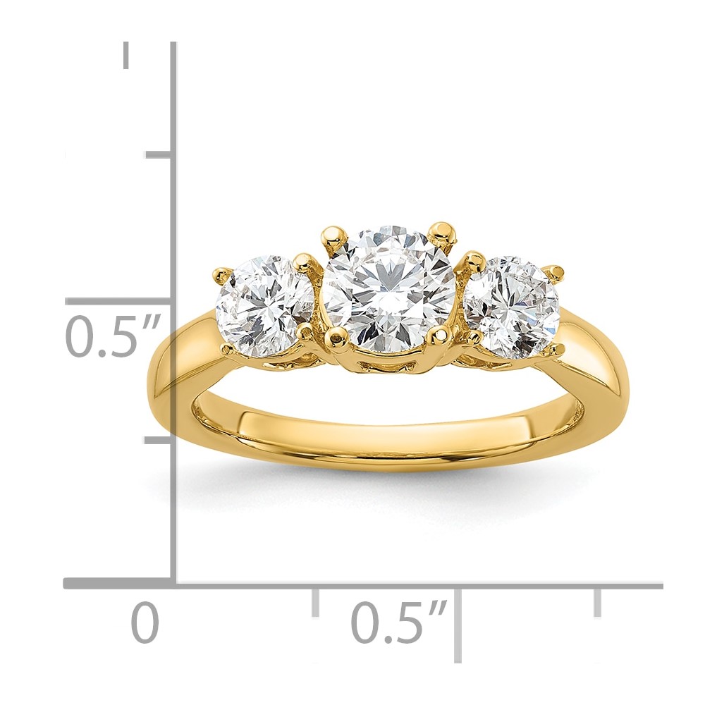 1 1/2 carat Lab Grown Diamond VS/SI+ G+ Round Complete Three Stone Engagement Ring (RM4229E-150-CYLG)