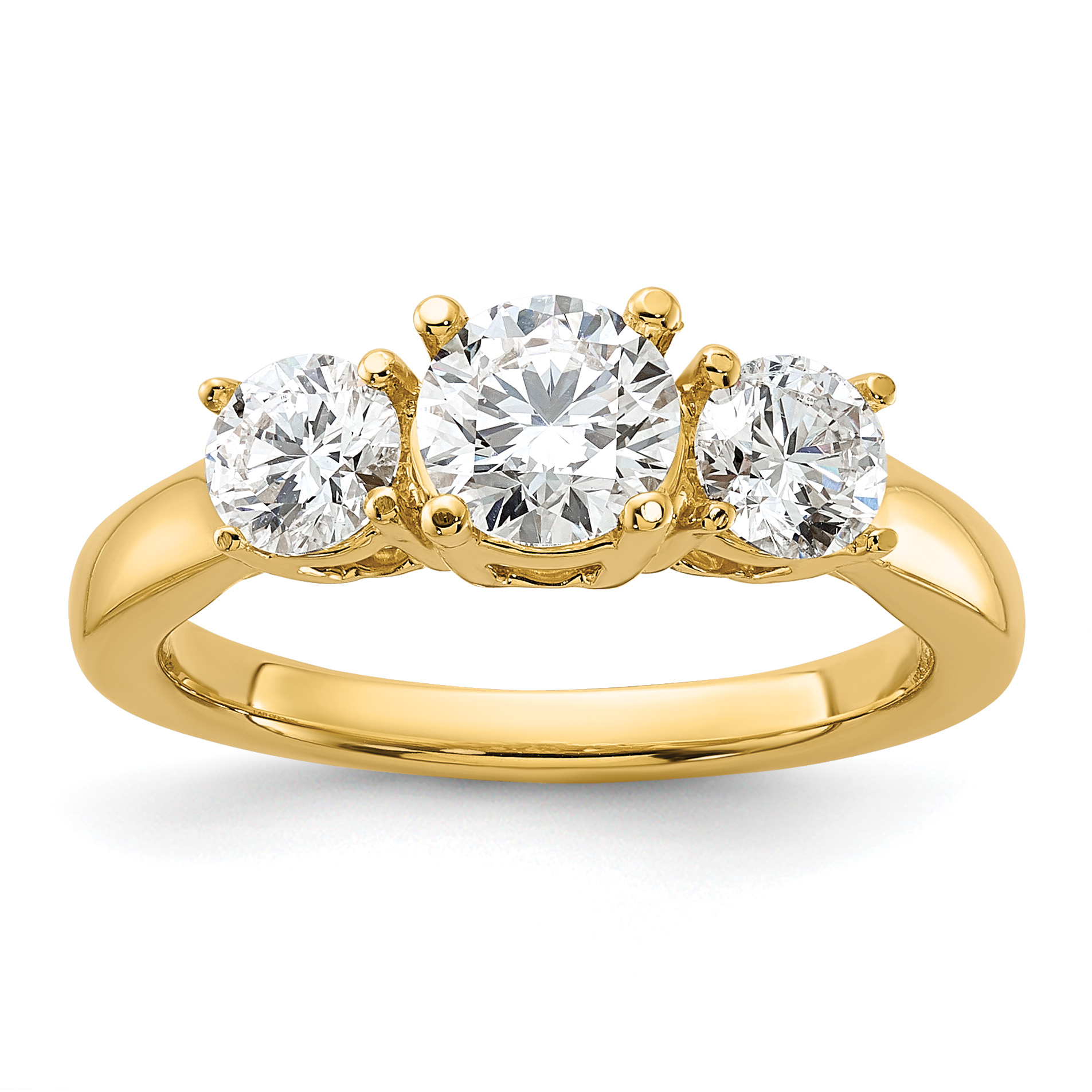 1 1/2 carat Lab Grown Diamond VS/SI+ G+ Round Complete Three Stone Engagement Ring (RM4229E-150-CYLG)