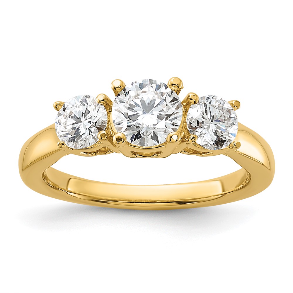 1 1/2 carat Lab Grown Diamond VS/SI+ G+ Round Complete Three Stone Engagement Ring (RM4229E-150-CYLG)