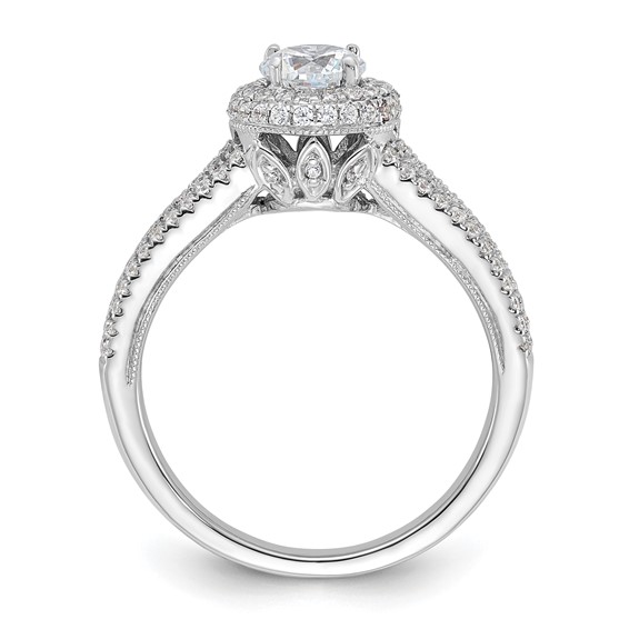 Sterling Silver Polished CZ Round Halo Engagement Ring