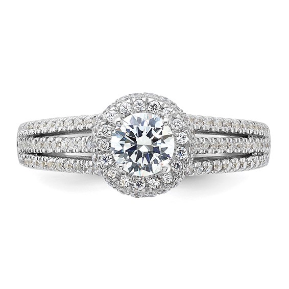 Sterling Silver Polished CZ Round Halo Engagement Ring