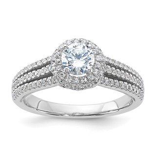 Sterling Silver Polished CZ Round Halo Engagement Ring