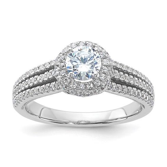 Sterling Silver Polished CZ Round Halo Engagement Ring