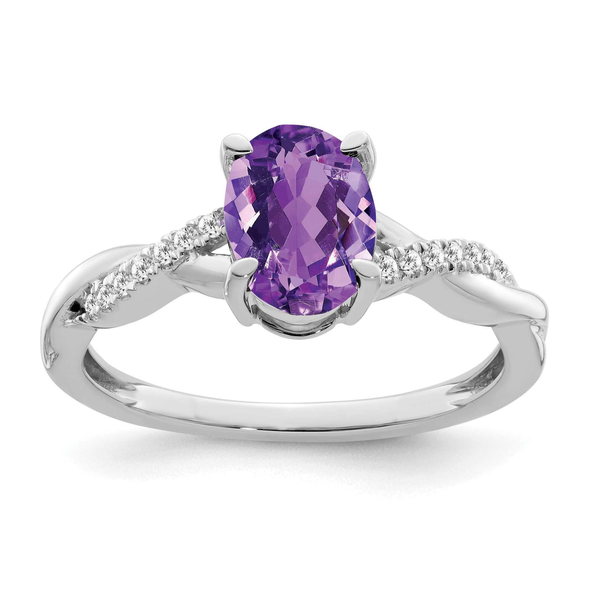 14k White Gold Oval Amethyst and Diamond Ring (RM4235-AM-007-WA)