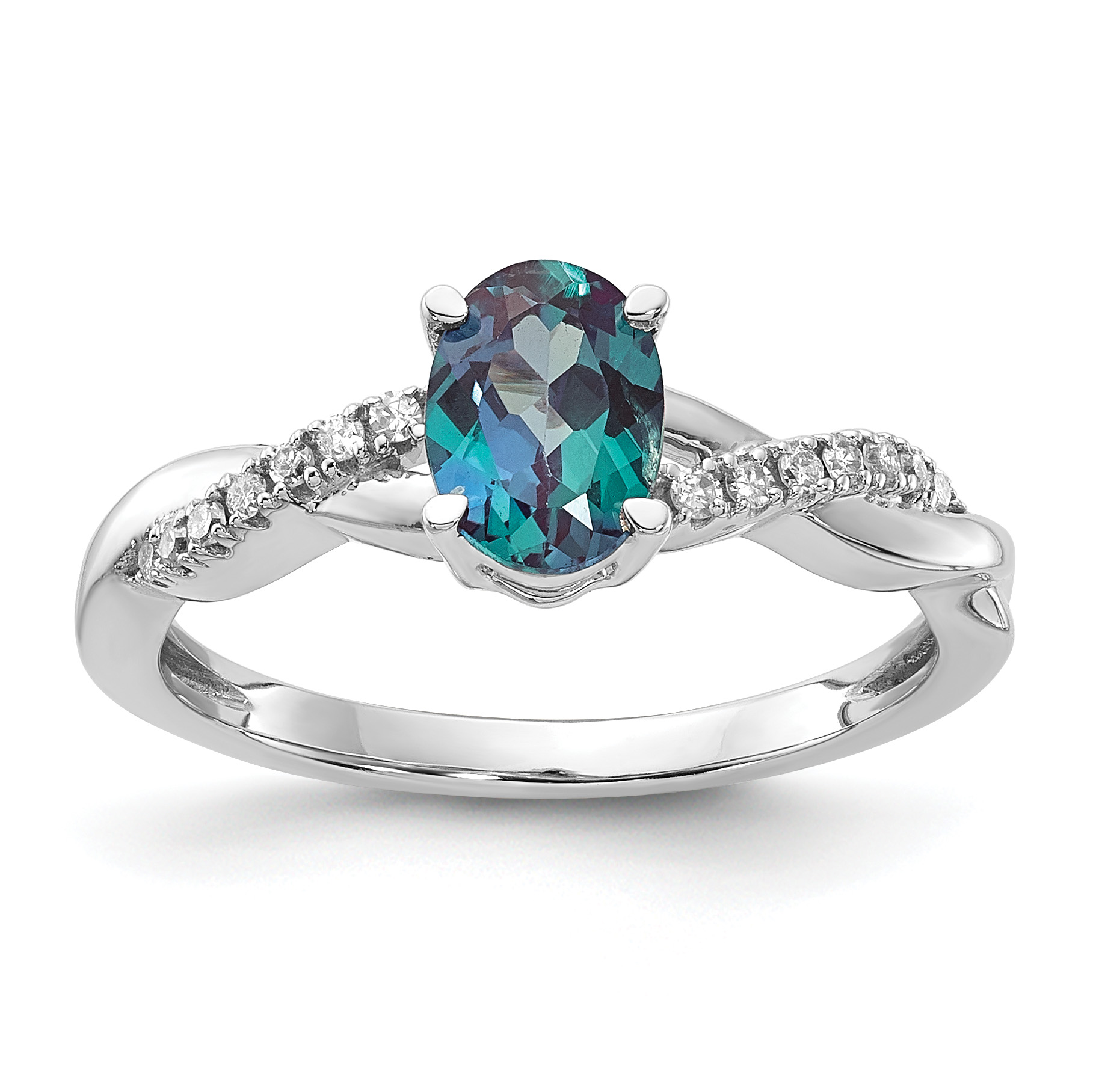 14K White Gold Oval Created Alexandrite and Diamond Ring (RM4235-CA-008-WA)