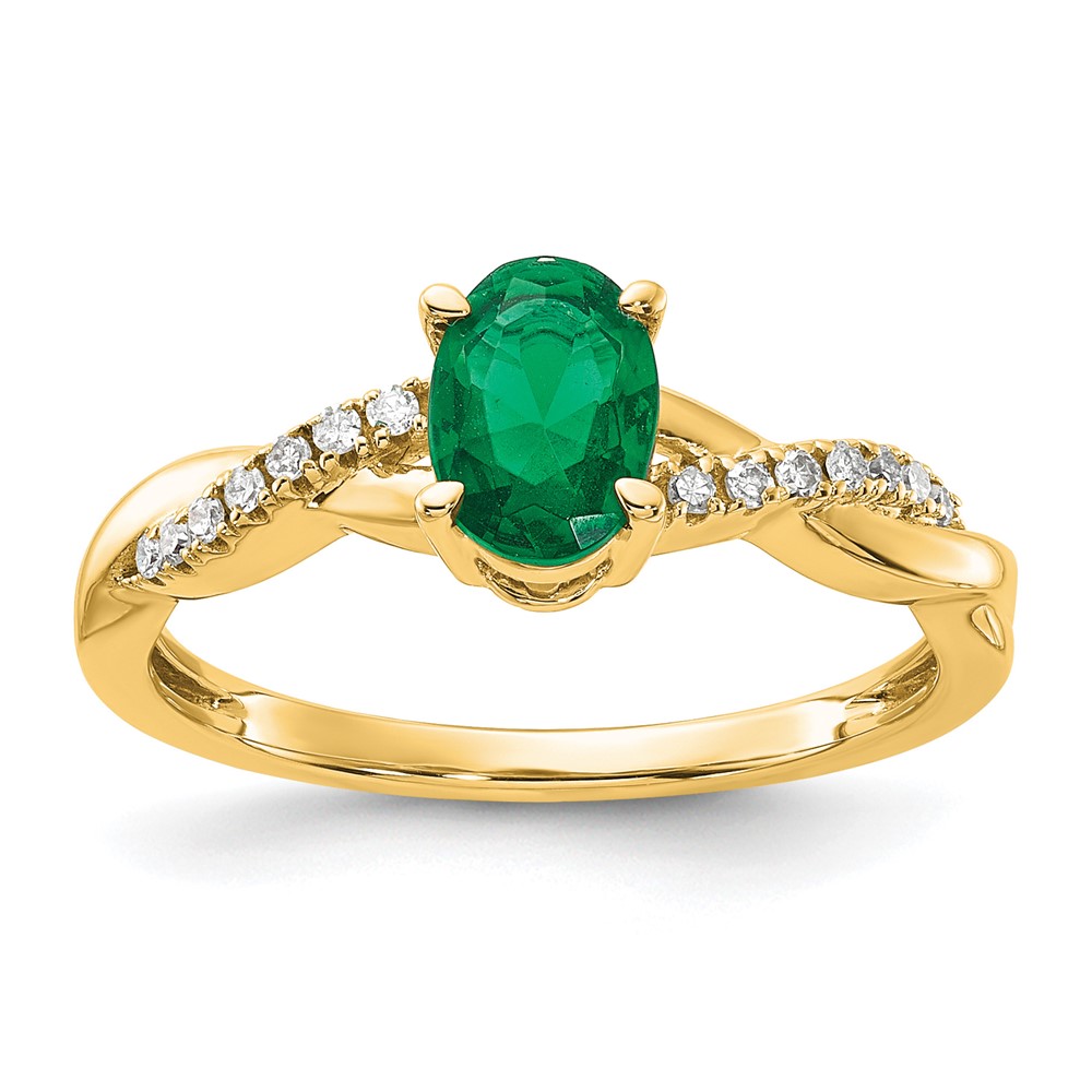 10k Oval Created Emerald and Diamond Ring (RM4235-CEM-008-1YA)