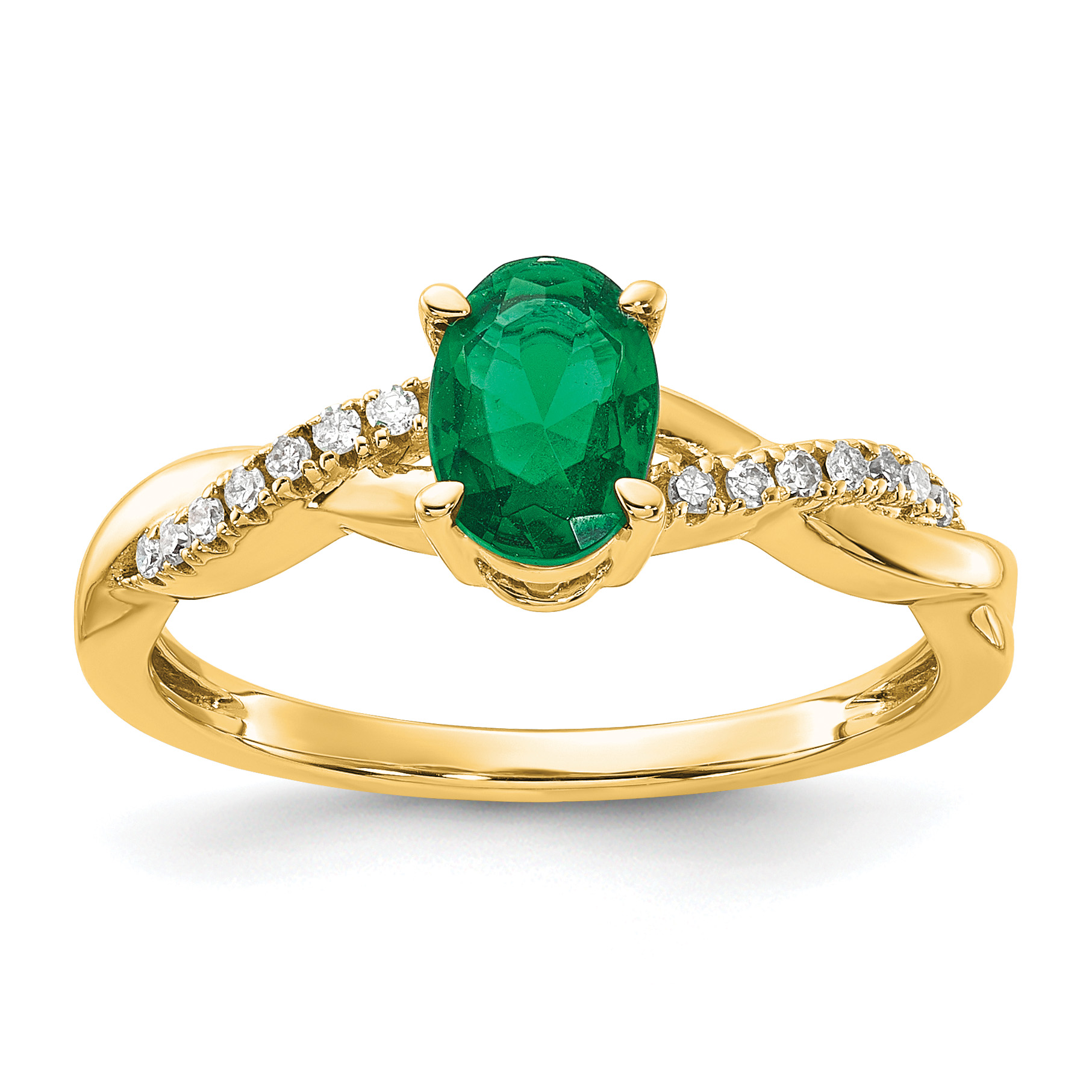 14K Oval Created Emerald and Diamond Ring (RM4235-CEM-008-YA)