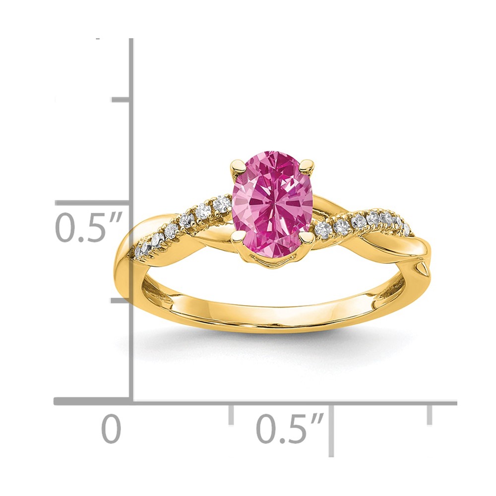 10k Oval Created Pink Sapphire and Diamond Ring (RM4235-CPS-008-1YA)