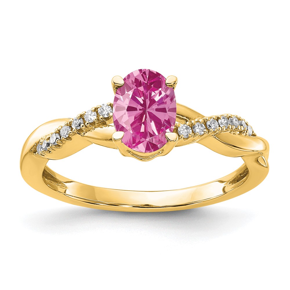 10k Oval Created Pink Sapphire and Diamond Ring (RM4235-CPS-008-1YA)