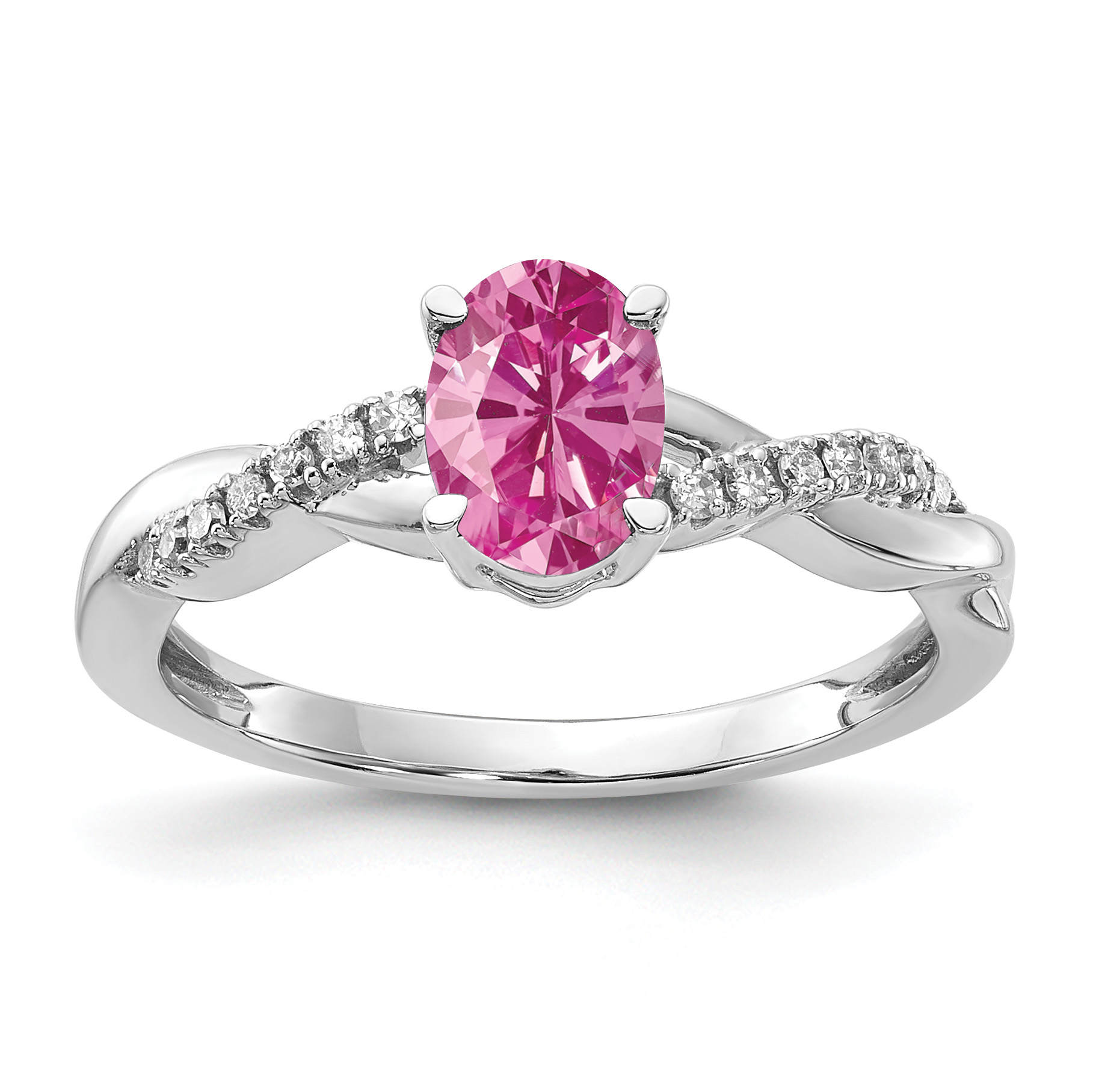 14K White Gold Oval Created Pink Sapphire and Diamond Ring (RM4235-CPS-008-WA)