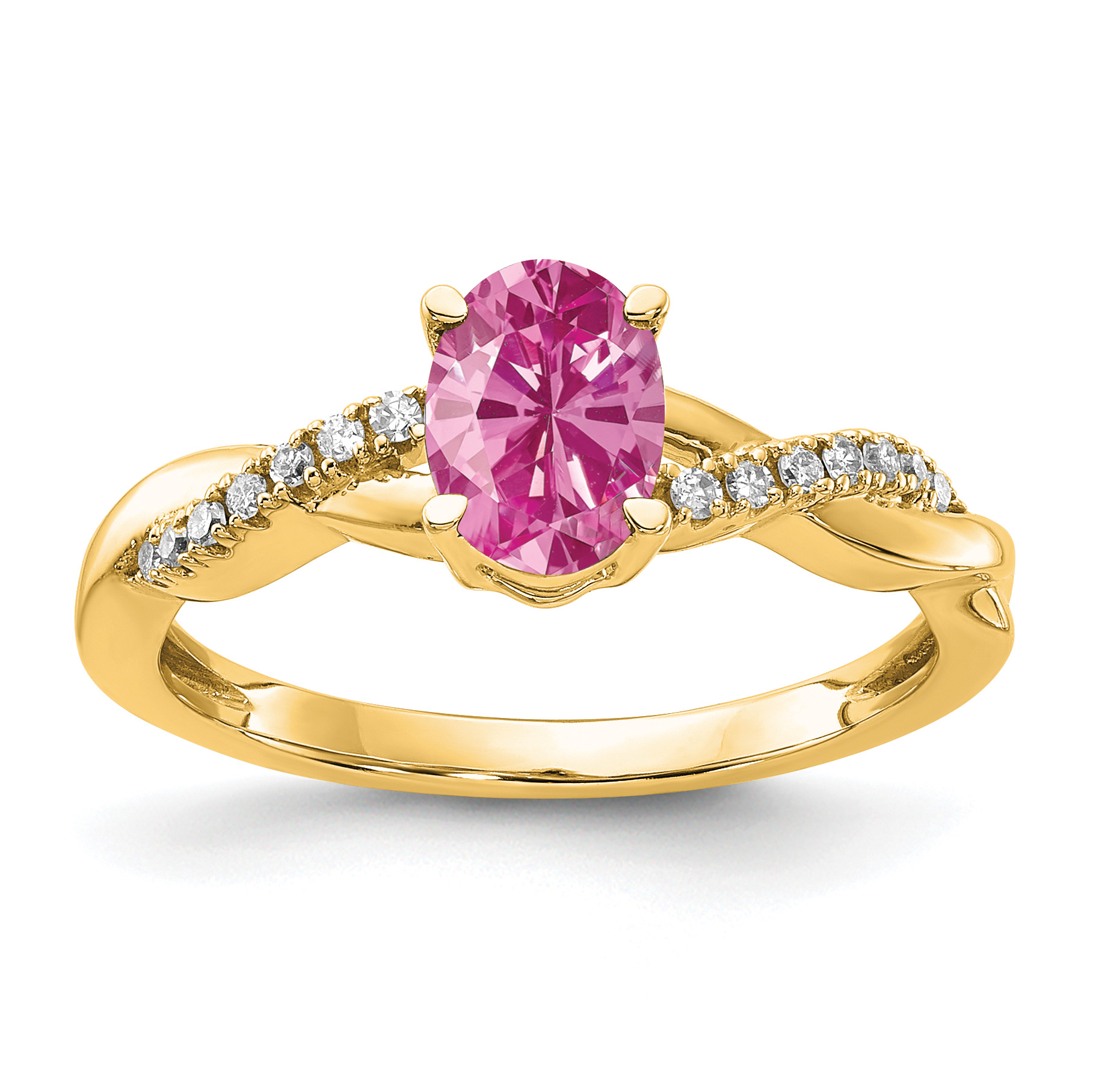 14K Oval Created Pink Sapphire and Diamond Ring (RM4235-CPS-008-YA)