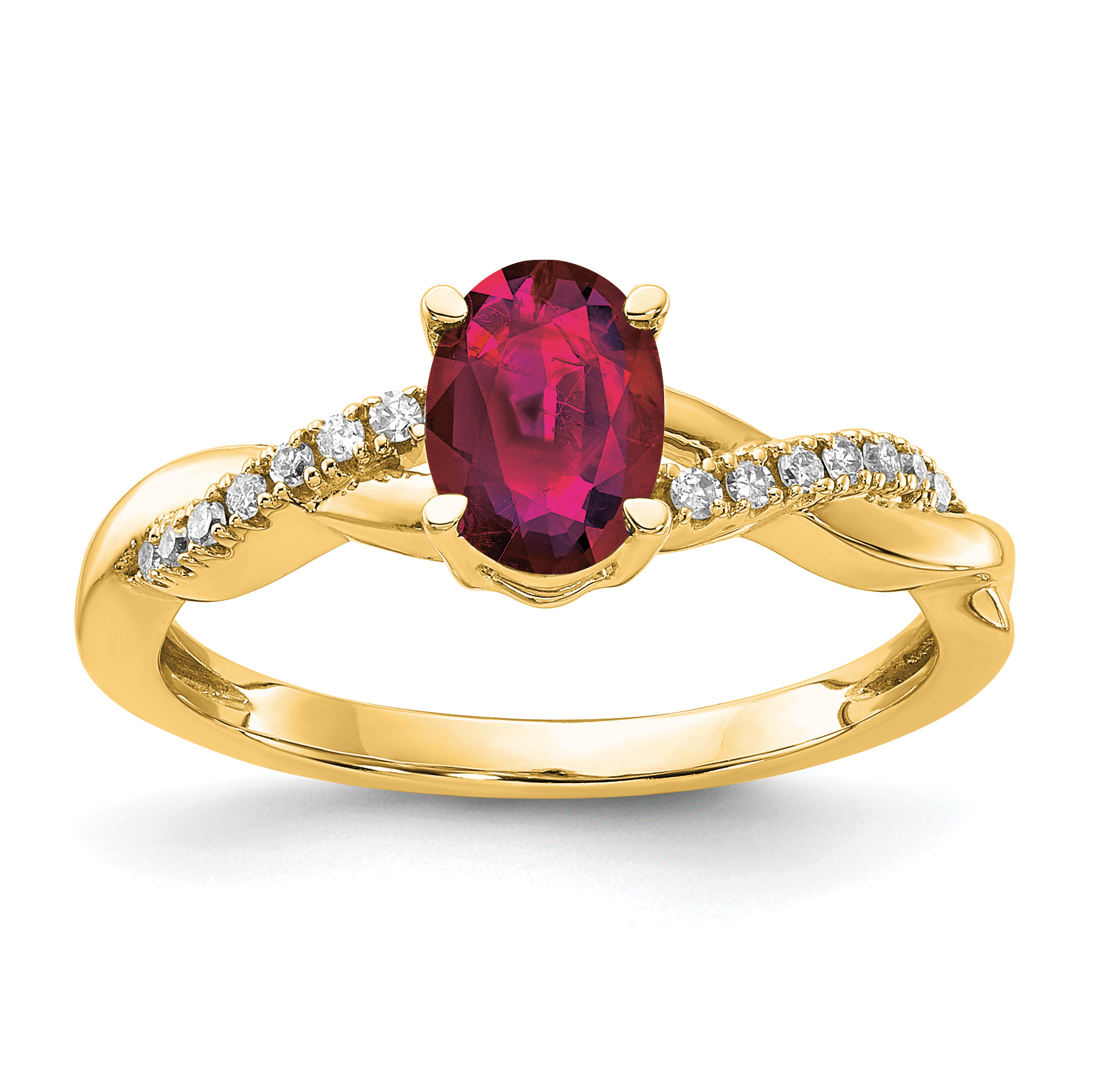 10k Oval Created Ruby and Diamond Ring (RM4235-CRU-008-1YA)