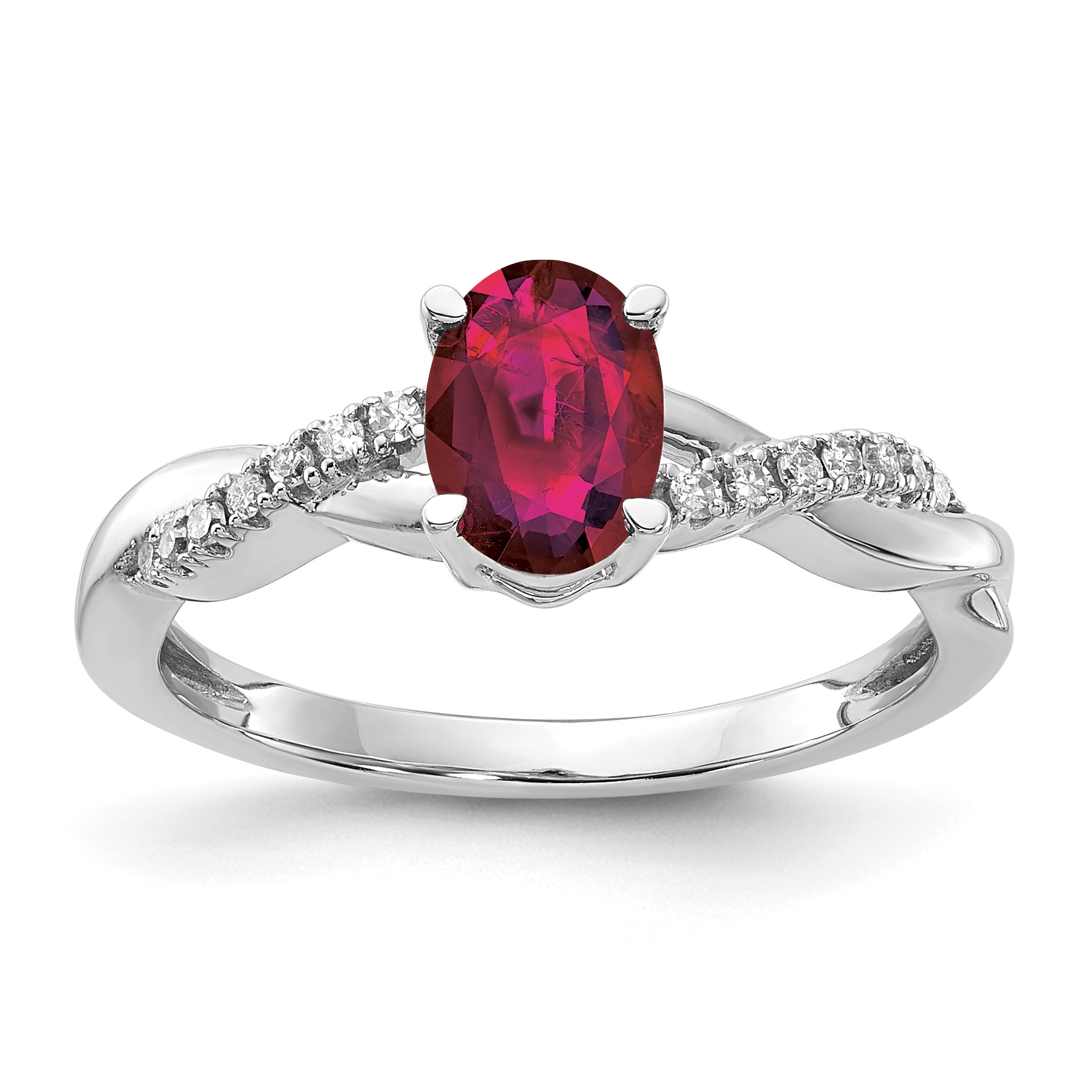 14K White Gold Oval Created Ruby and Diamond Ring (RM4235-CRU-008-WA)