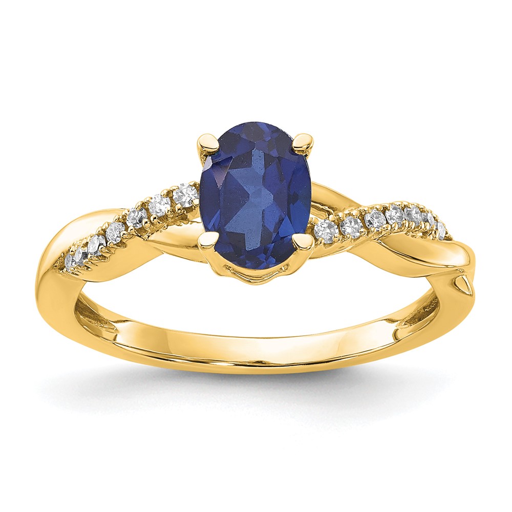 10k Oval Created Sapphire and Diamond Ring (RM4235-CSA-008-1YA)