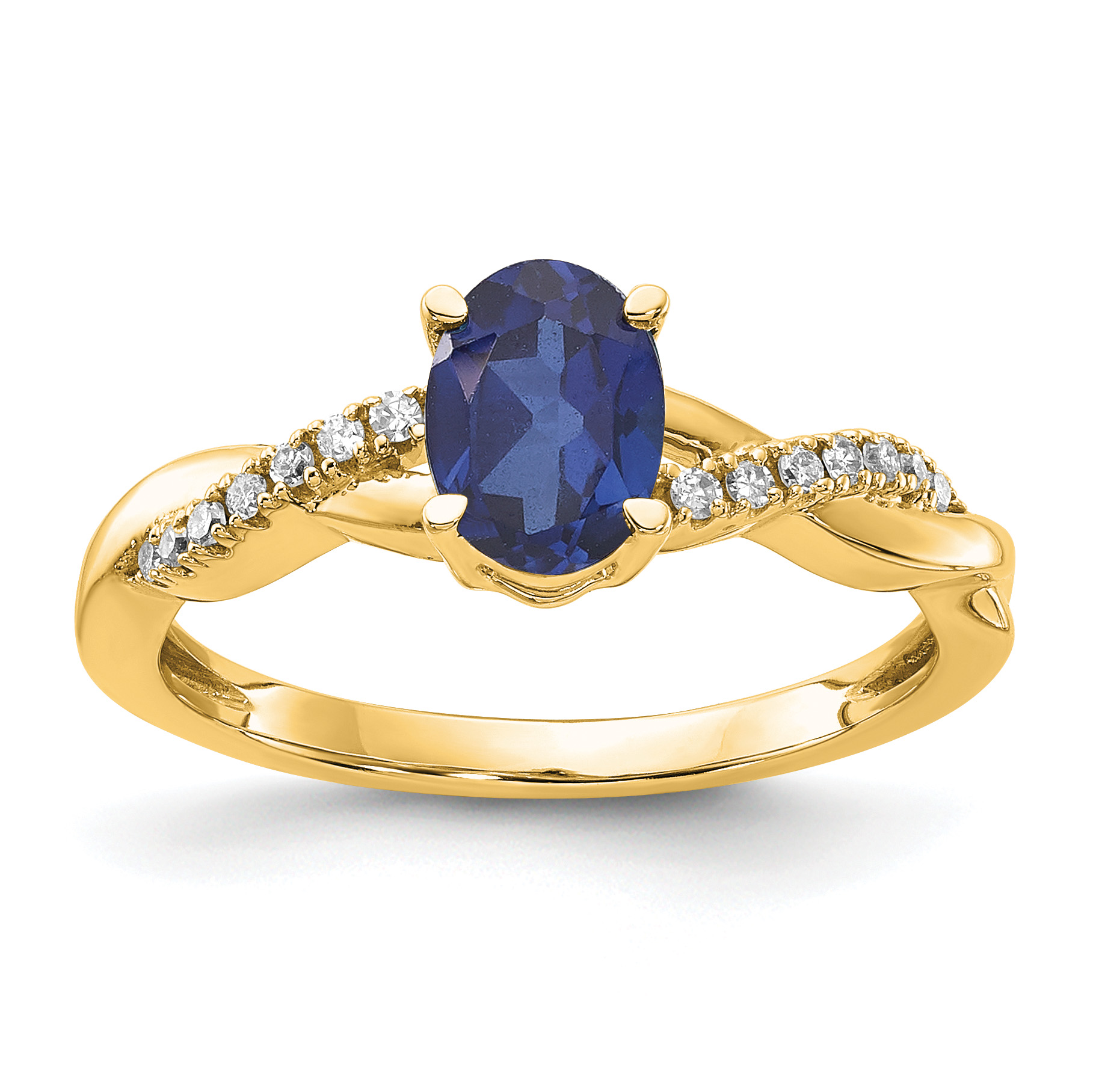 14K Oval Created Sapphire and Diamond Ring (RM4235-CSA-008-YA)
