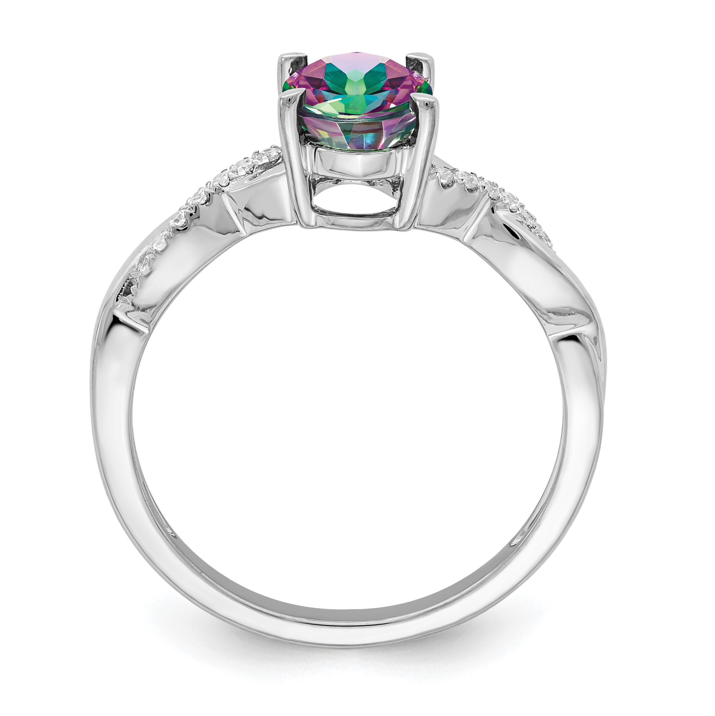 14K White Gold AA Diamond Mystic Fire Topaz Ring