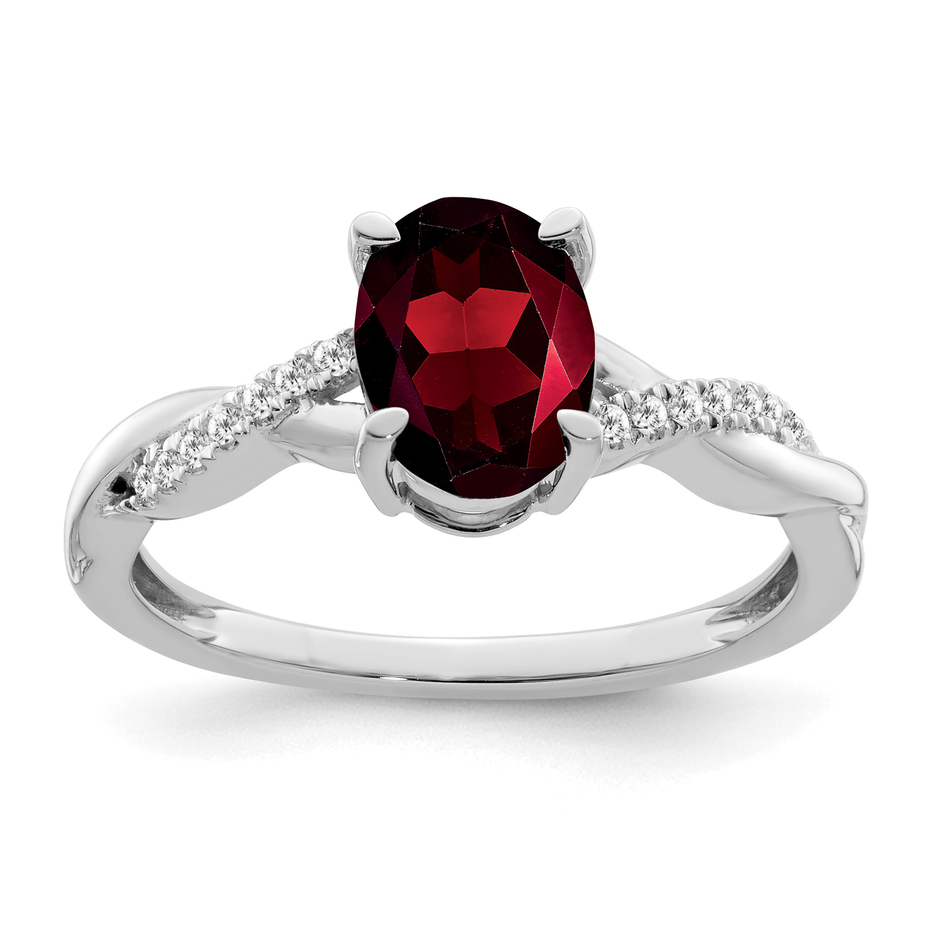 14k White Gold Oval Garnet and Diamond Ring (RM4235-GA-007-WA)