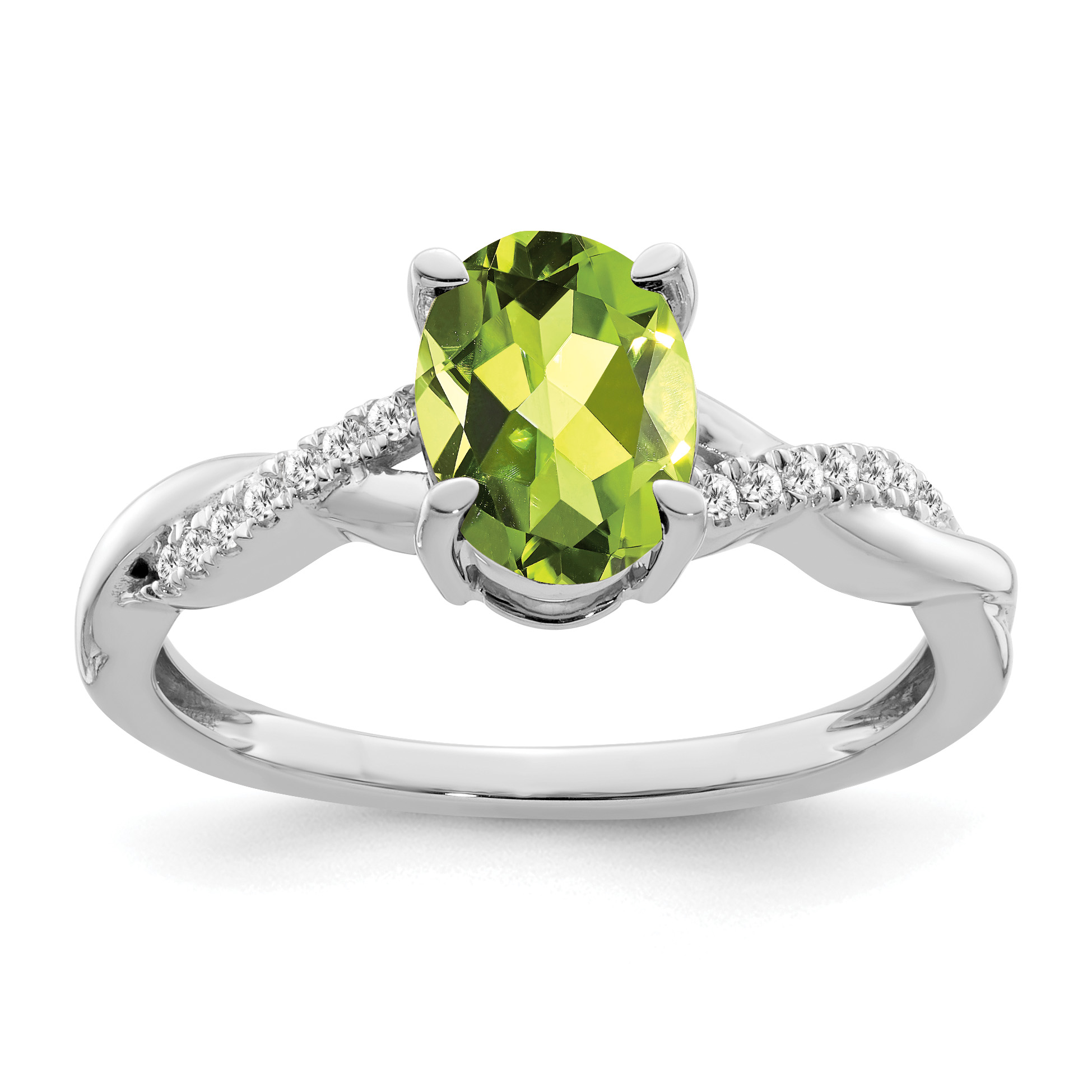 14k White Gold Oval Peridot and Diamond Ring (RM4235-PE-007-WA)