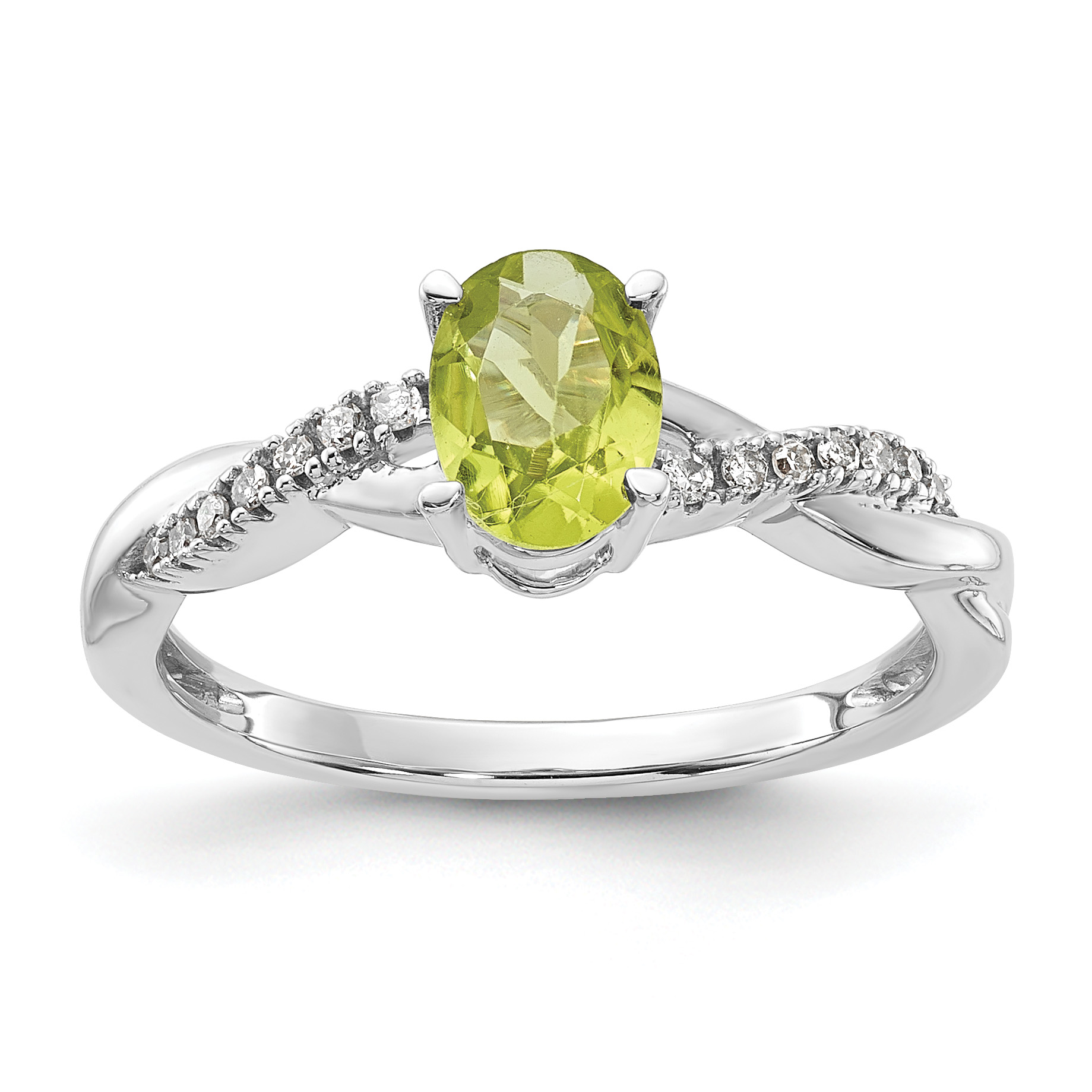 14K White Gold Oval Peridot and Diamond Ring (RM4235-PE-008-WA)