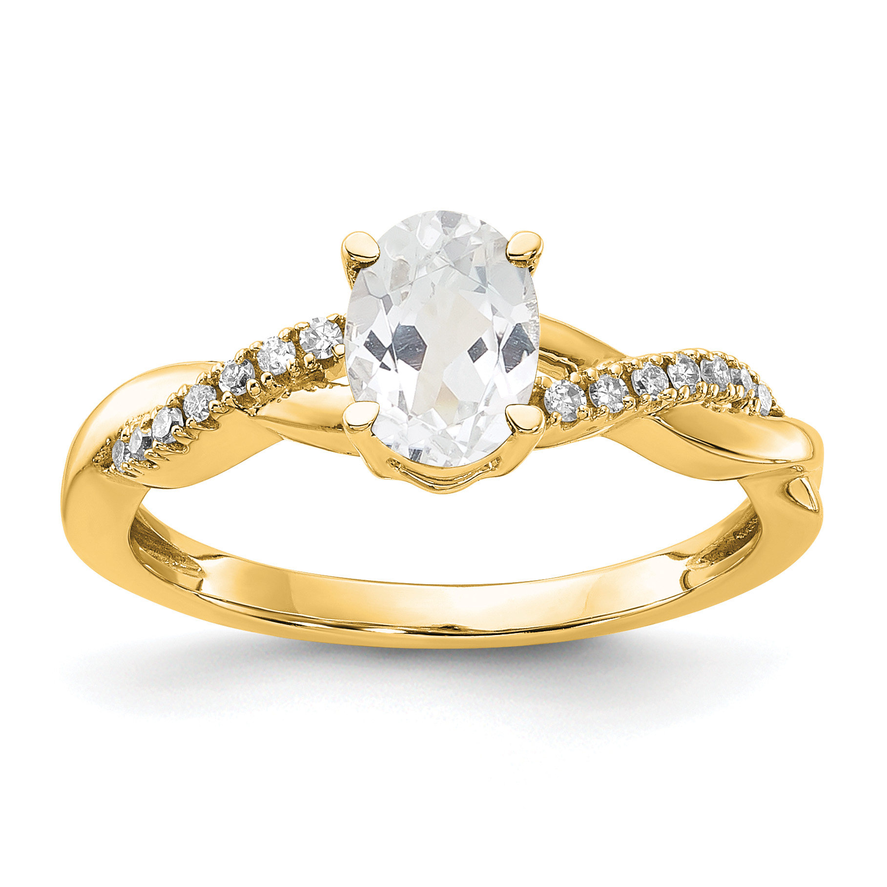 10k Oval White Topaz and Diamond Ring (RM4235-WT-008-1YA)