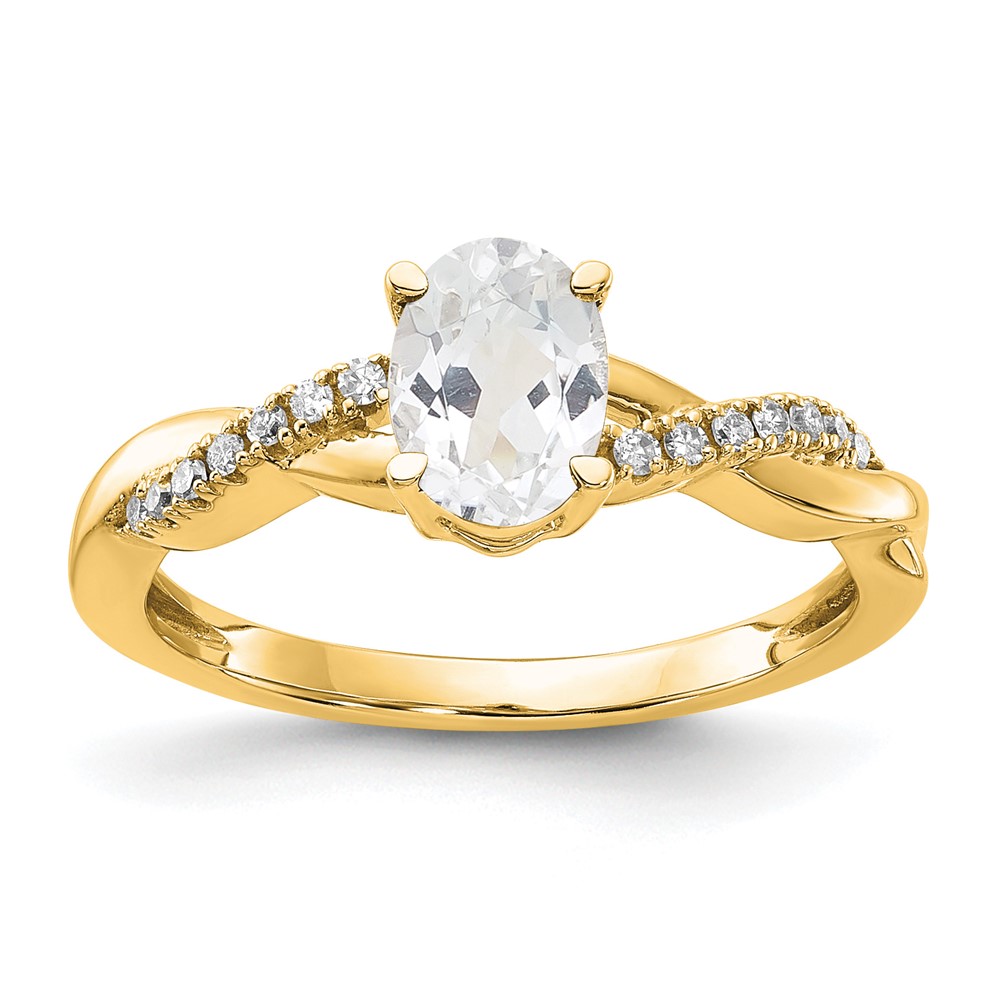 10k Oval White Topaz and Diamond Ring (RM4235-WT-008-1YA)
