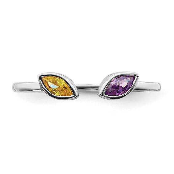 14k White Gold 5x3mm Marquise Amethyst and Citrine 2-Stone Ring