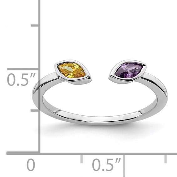14k White Gold 5x3mm Marquise Amethyst and Citrine 2-Stone Ring
