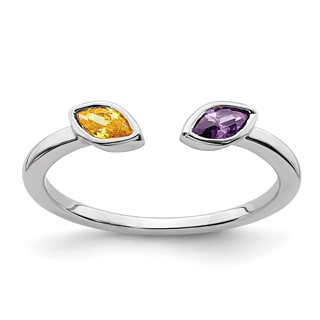 14k White Gold 5x3mm Marquise Amethyst and Citrine 2-Stone Ring