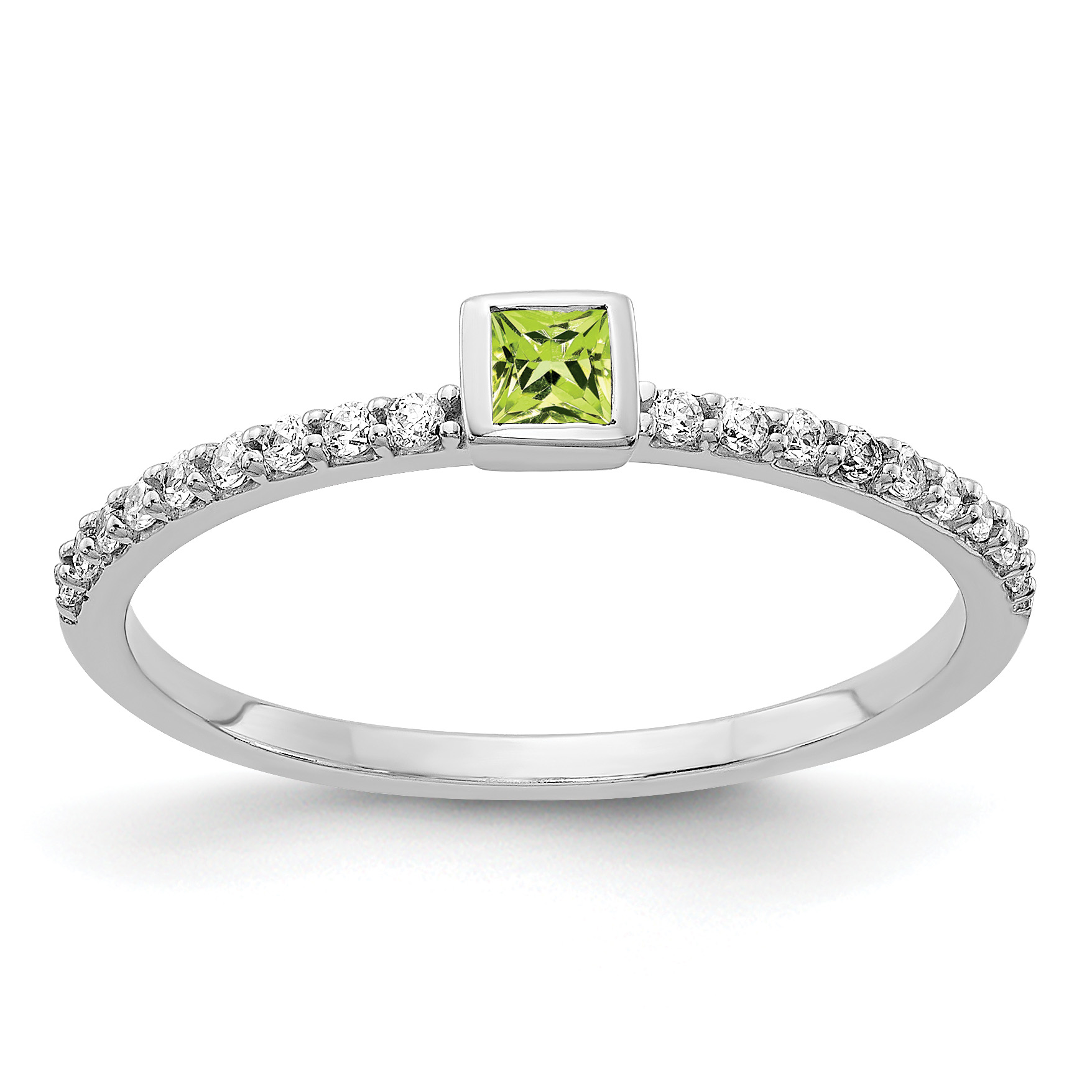 14k White Gold Diamond and Princess Peridot Ring (RM4323-PE-015-WA)