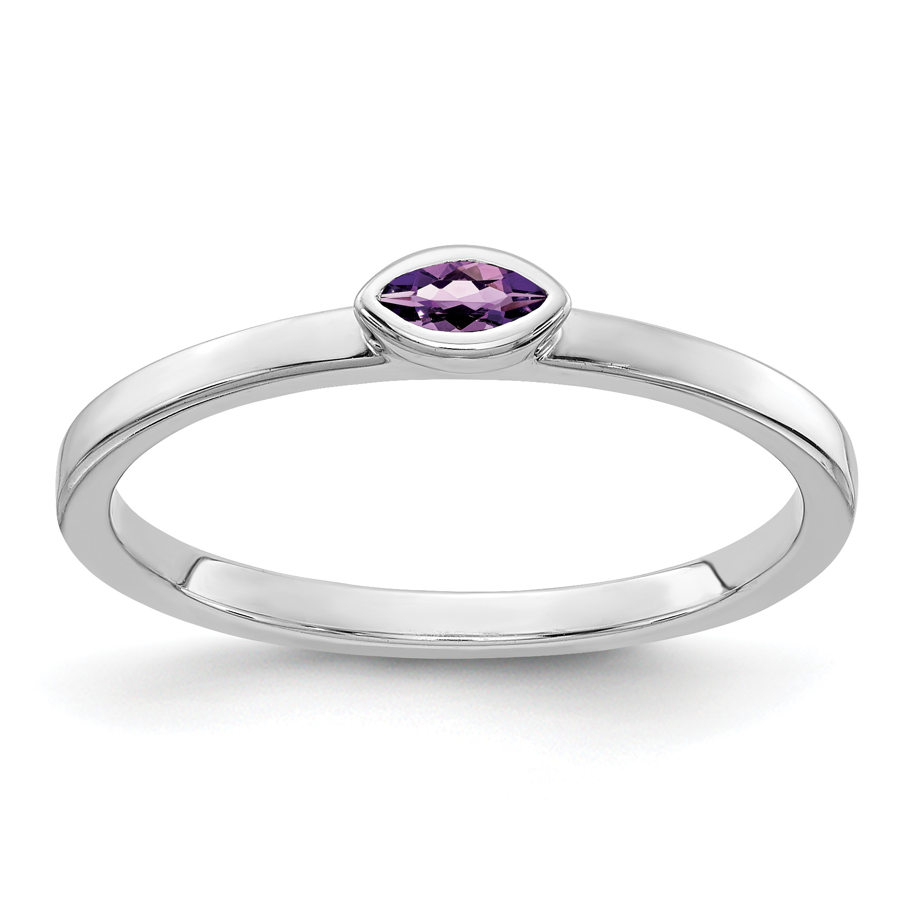 14k White Gold Bezel-set Marquise Amethyst Ring (RM4327-AM-W)