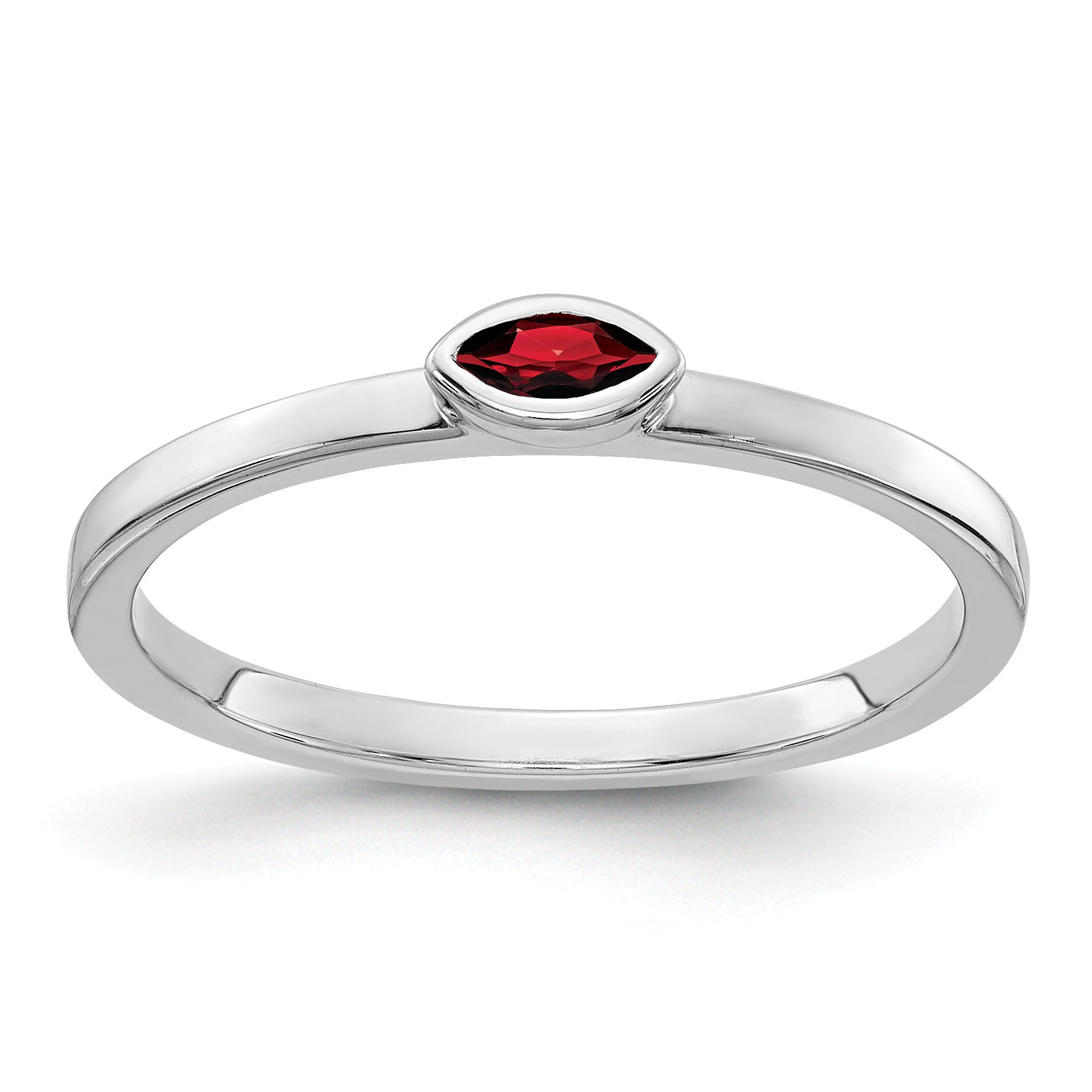 14k White Gold Bezel-set Marquise Garnet Ring (RM4327-GA-W)