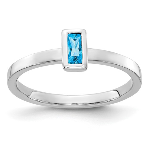 14k White Gold Bezel-set Blue Topaz Ring