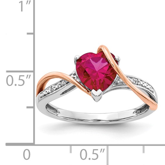 14k Two-tone Diamond and 7mm Ruby Heart Twist Ring