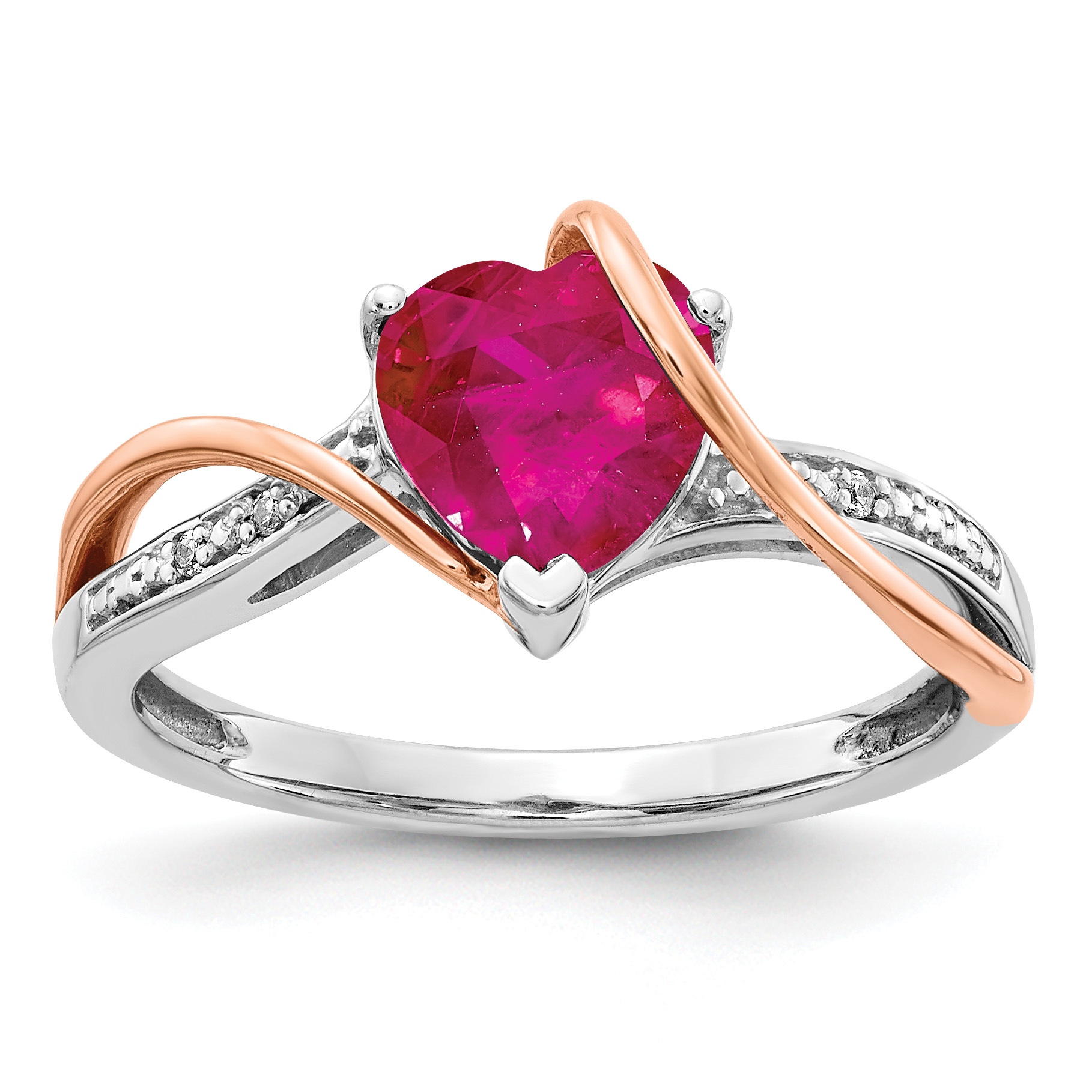 14k Two-tone Diamond and Ruby Heart Twist Ring (RM4337-RU-002-WRA)