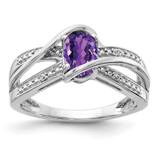 14k White Diamond and Oval Amethyst Twist Ring