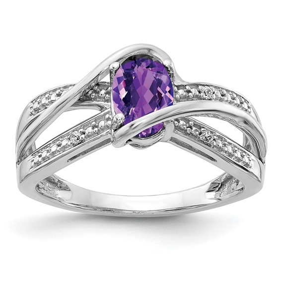 14k White Diamond and Oval Amethyst Twist Ring