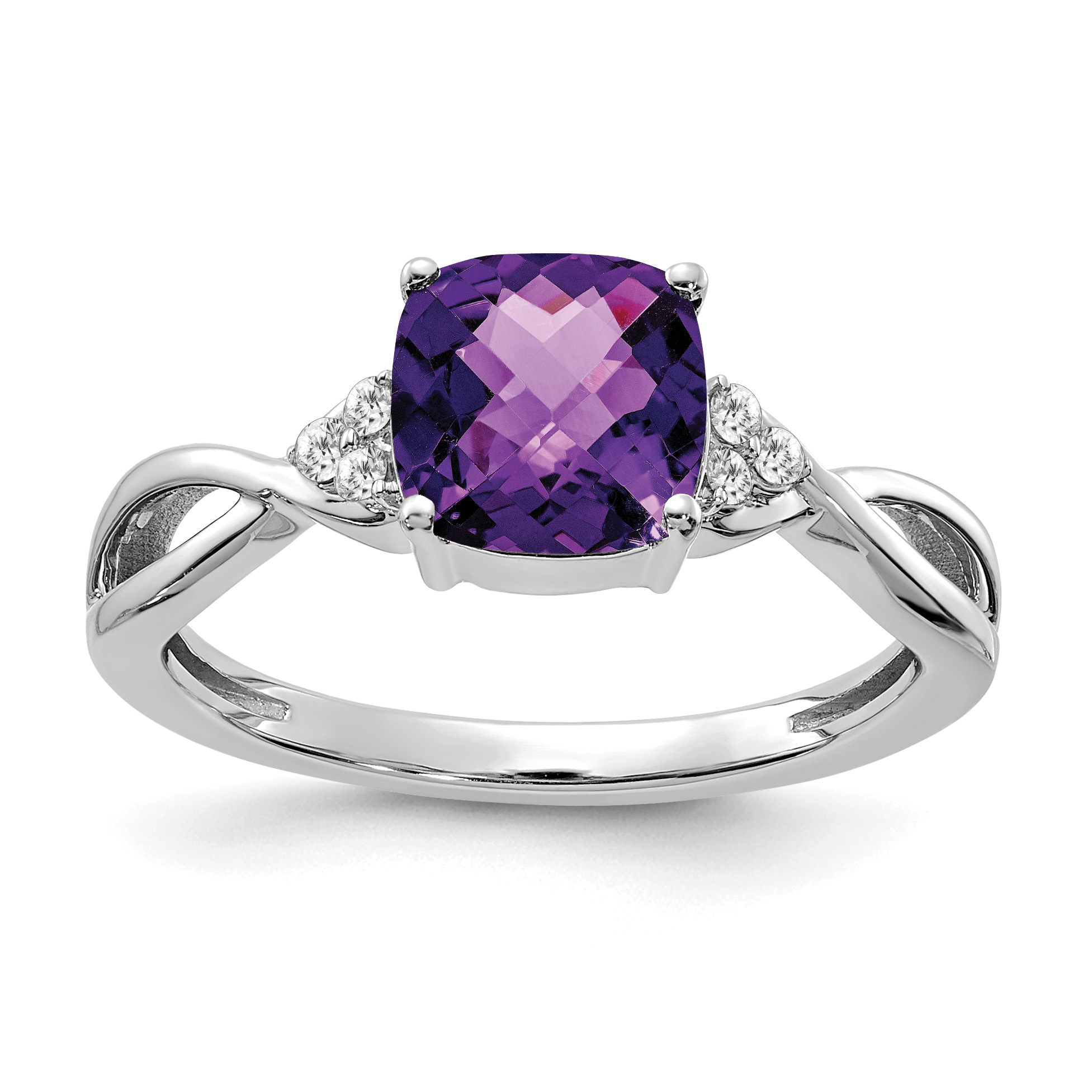 14K White Gold Checkerboard Amethyst and Diamond Ring (RM4393-AM-006-WA)