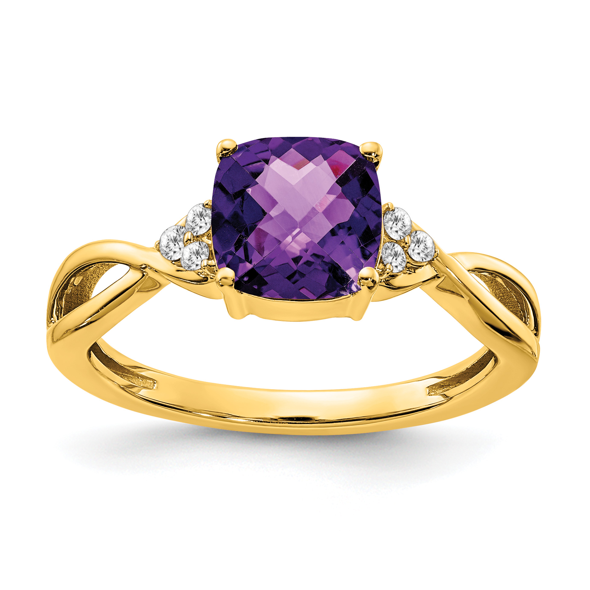 14k Checkerboard Amethyst and Diamond Ring (RM4393-AM-006-YA)