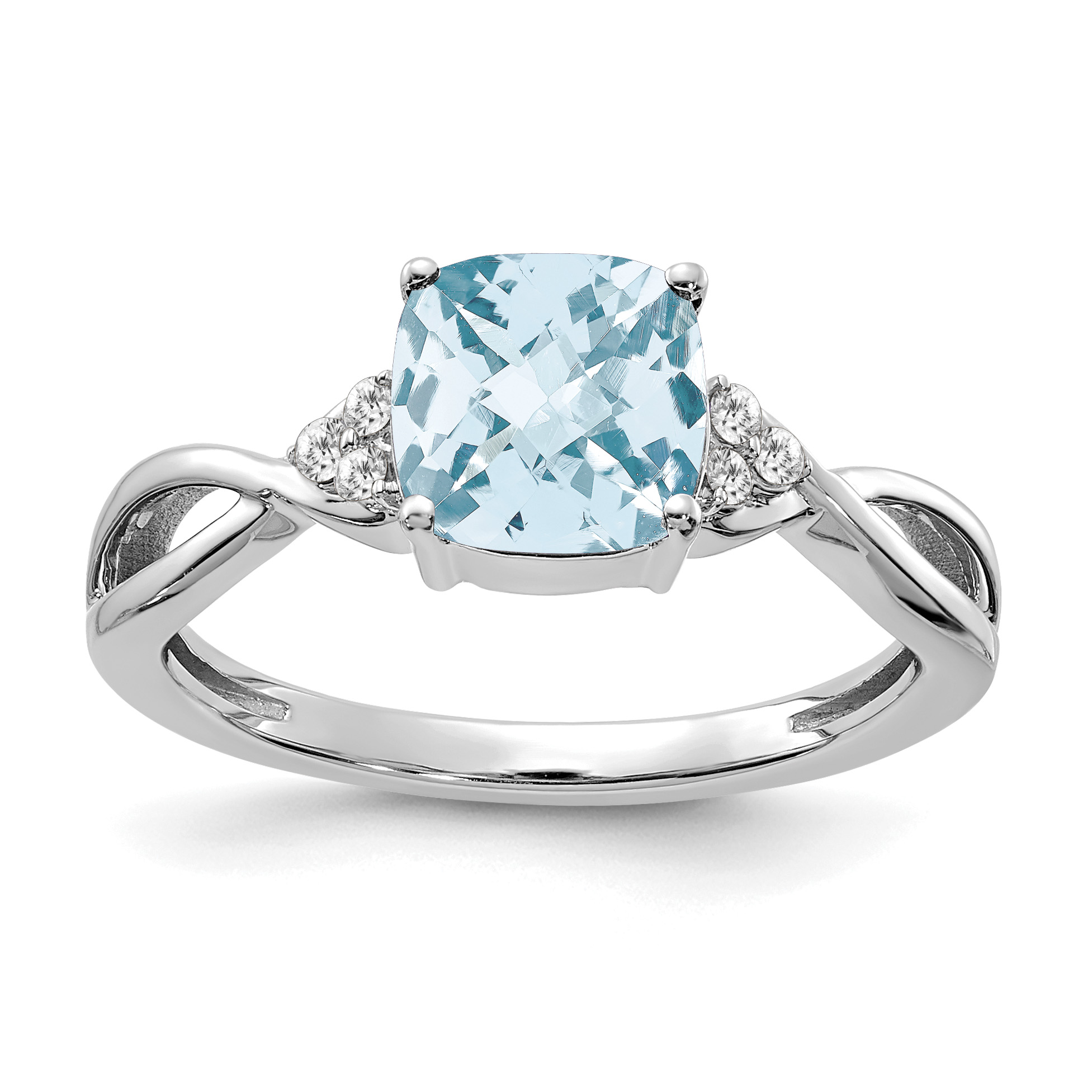 14k White Checkerboard Aquamarine and Diamond Ring (RM4393-AQ-006-WA)