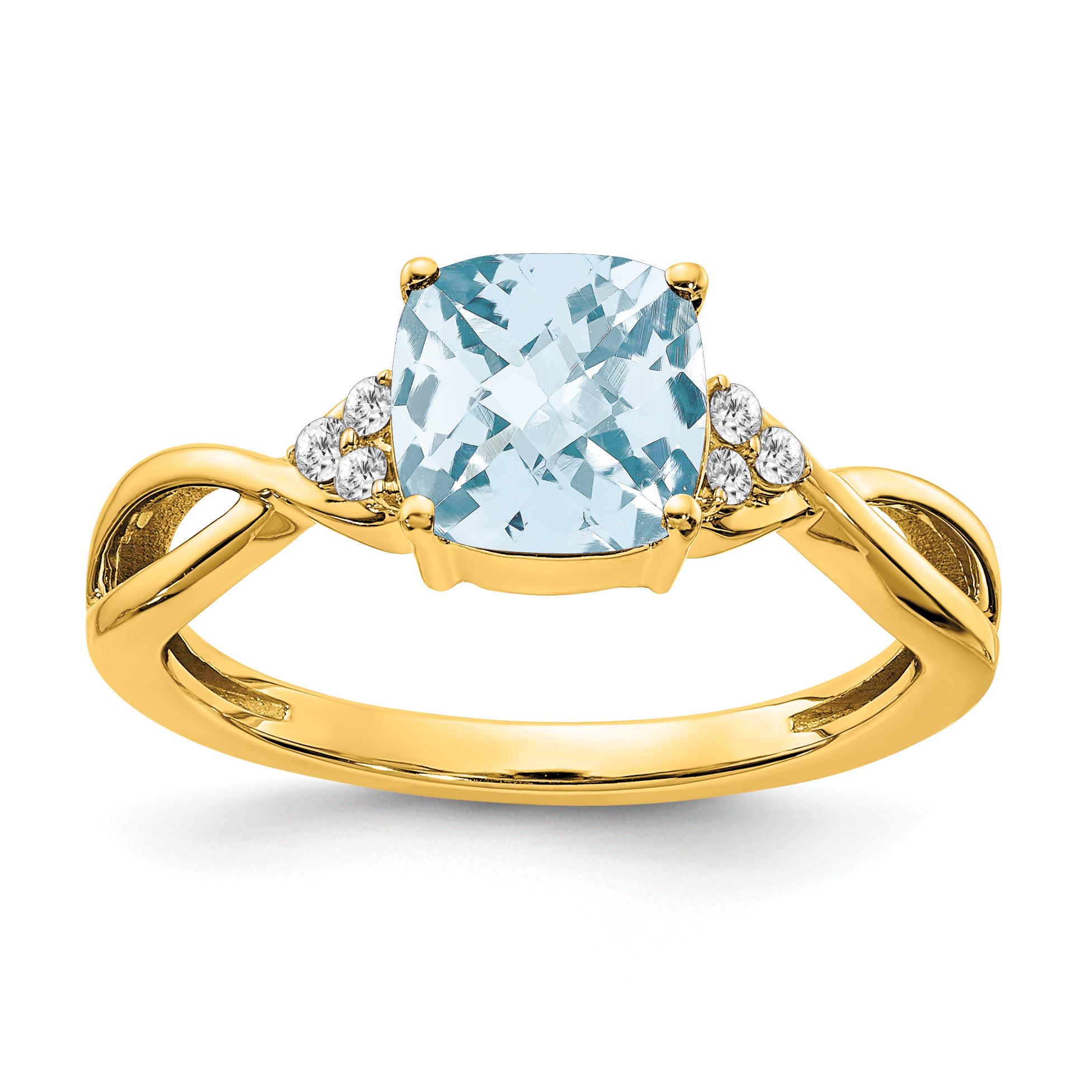 14k Checkerboard Aquamarine and Diamond Ring (RM4393-AQ-006-YA)